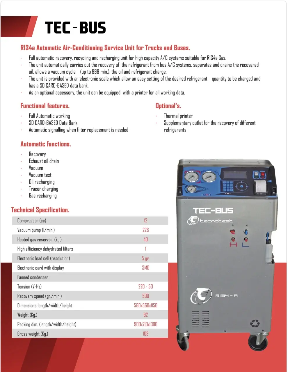 TEC-BUS — A/C Service Unit for Trucks & Buses